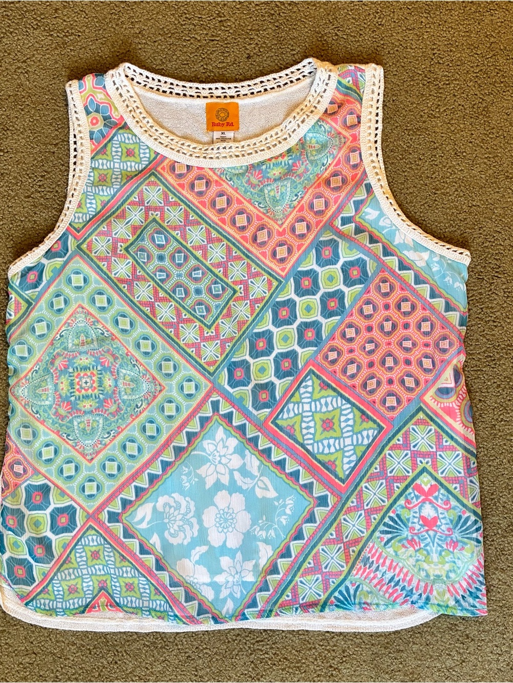 Ruby Rd. Women's Sleeveless Colorful Summer Tank Top Blouse Shirt Front Lined XL